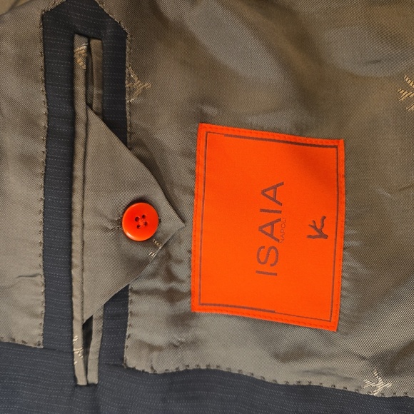 Isaia Napoli 160s Wool Solid Pin Stripe Blazer Sports Jacket Black Mens Size 42R - Picture 8 of 9